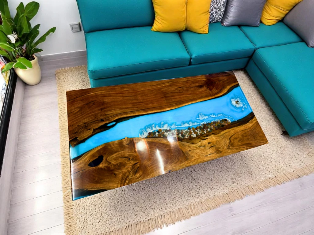 Elegant Blue Epoxy River Countertop for Home & Living Decor 